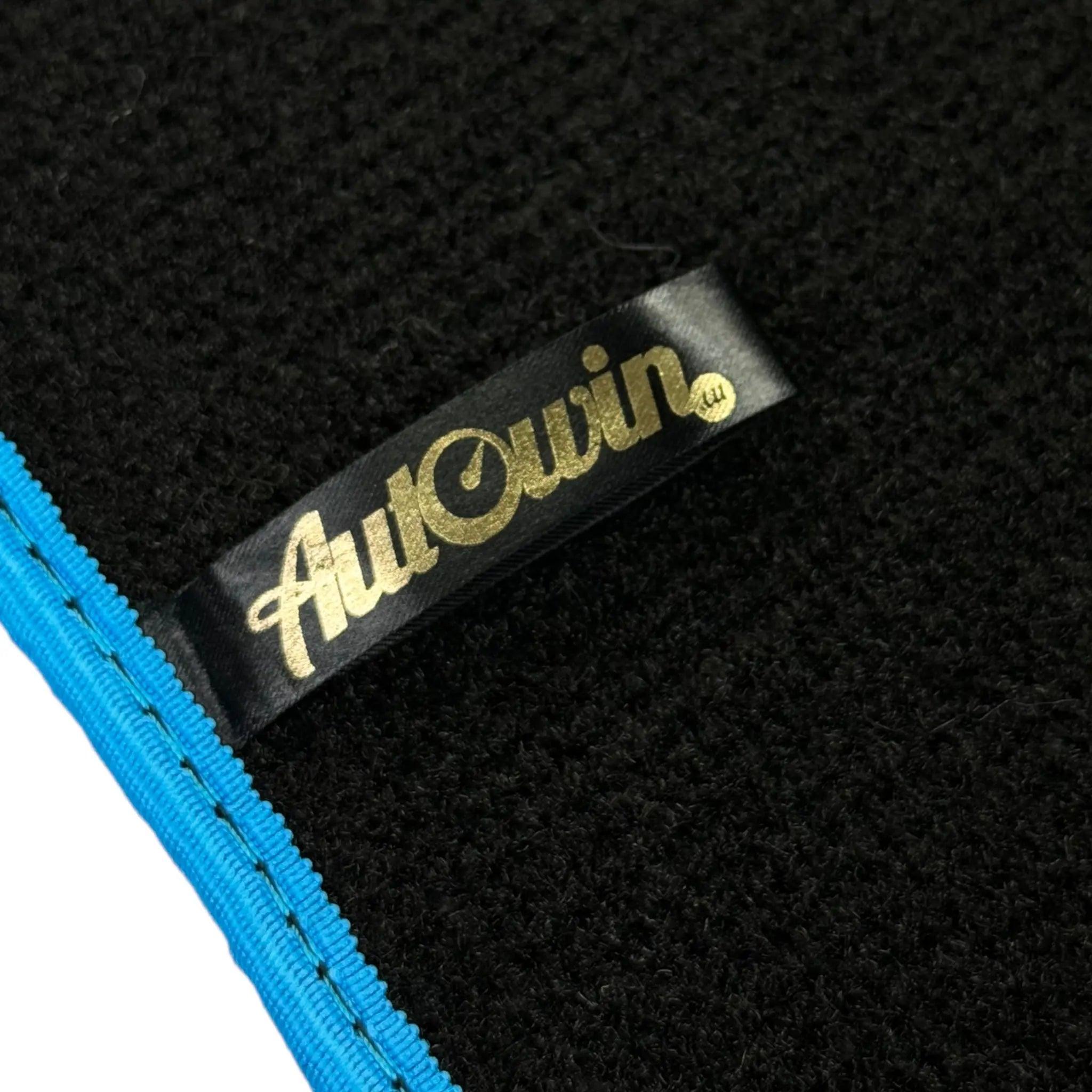 Black Floor Mats For BMW G61 (2023-2026) Touring | Sky Blue Trim Custom Fit Premium Velour Floor Mats