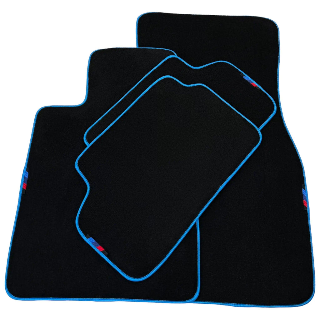 Black Floor Mats For BMW G61 (2023-2026) Touring | Sky Blue Trim Custom Fit Premium Velour Floor Mats