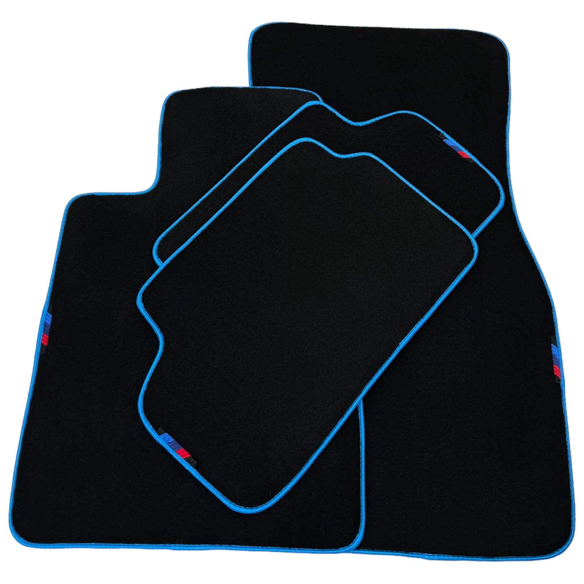 Black Floor Mats For BMW 2 Series U06 (2022-2026) | Sky Blue Trim Custom Fit Premium Velour Floor Mats