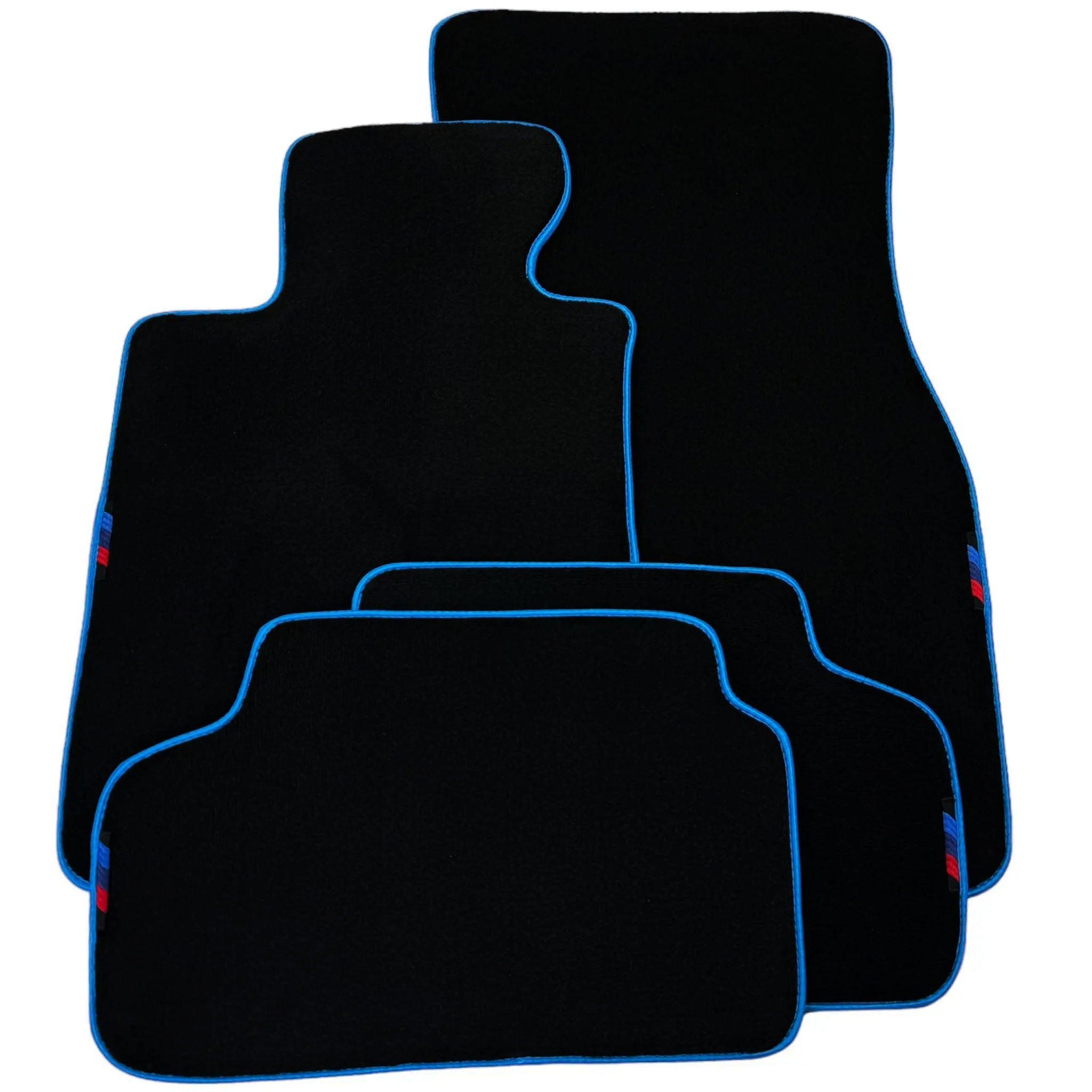 Black Floor Mats For BMW 2 Series U06 (2022-2026) | Sky Blue Trim Custom Fit Premium Velour Floor Mats