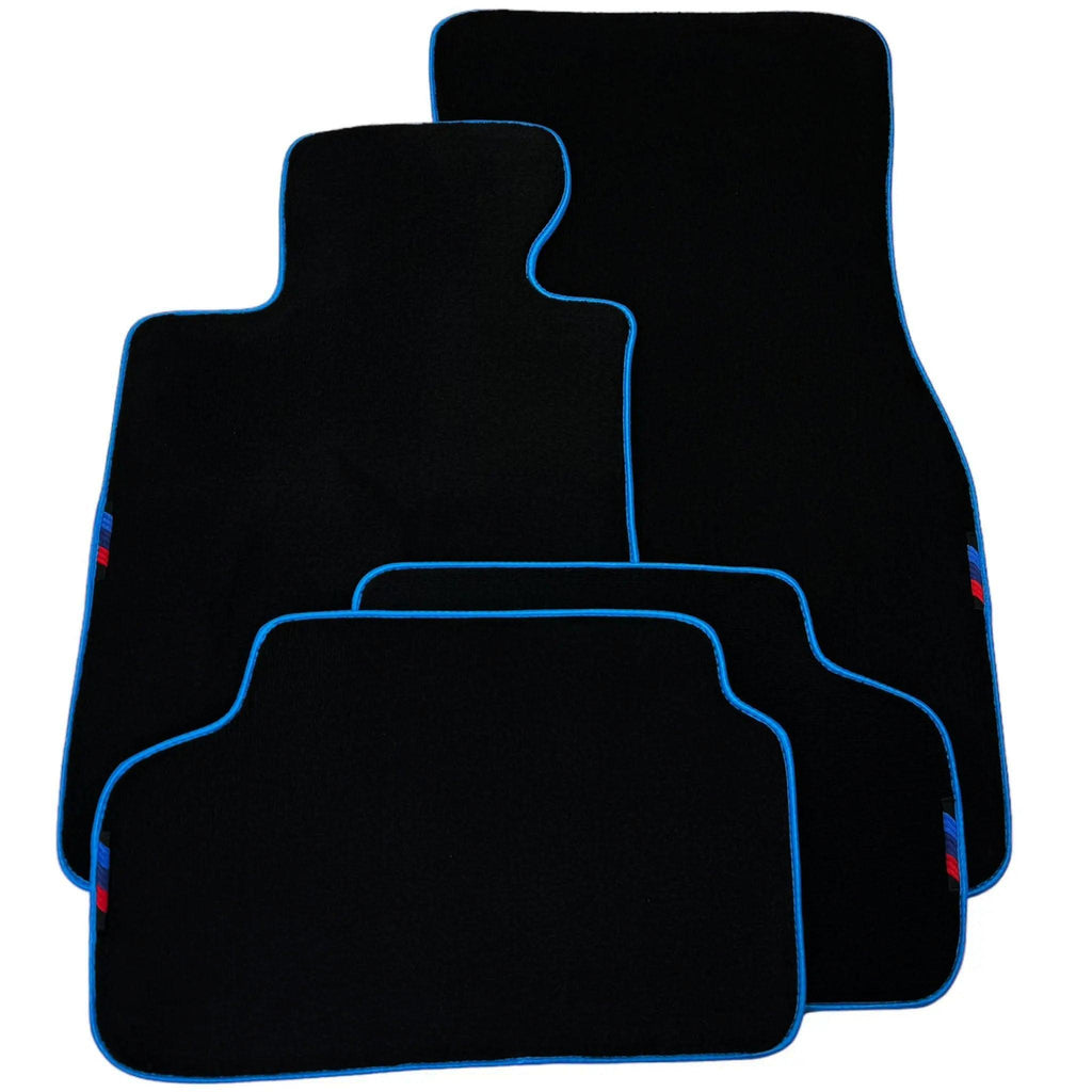 Black Floor Mats For BMW G61 (2023-2026) Touring | Sky Blue Trim Custom Fit Premium Velour Floor Mats