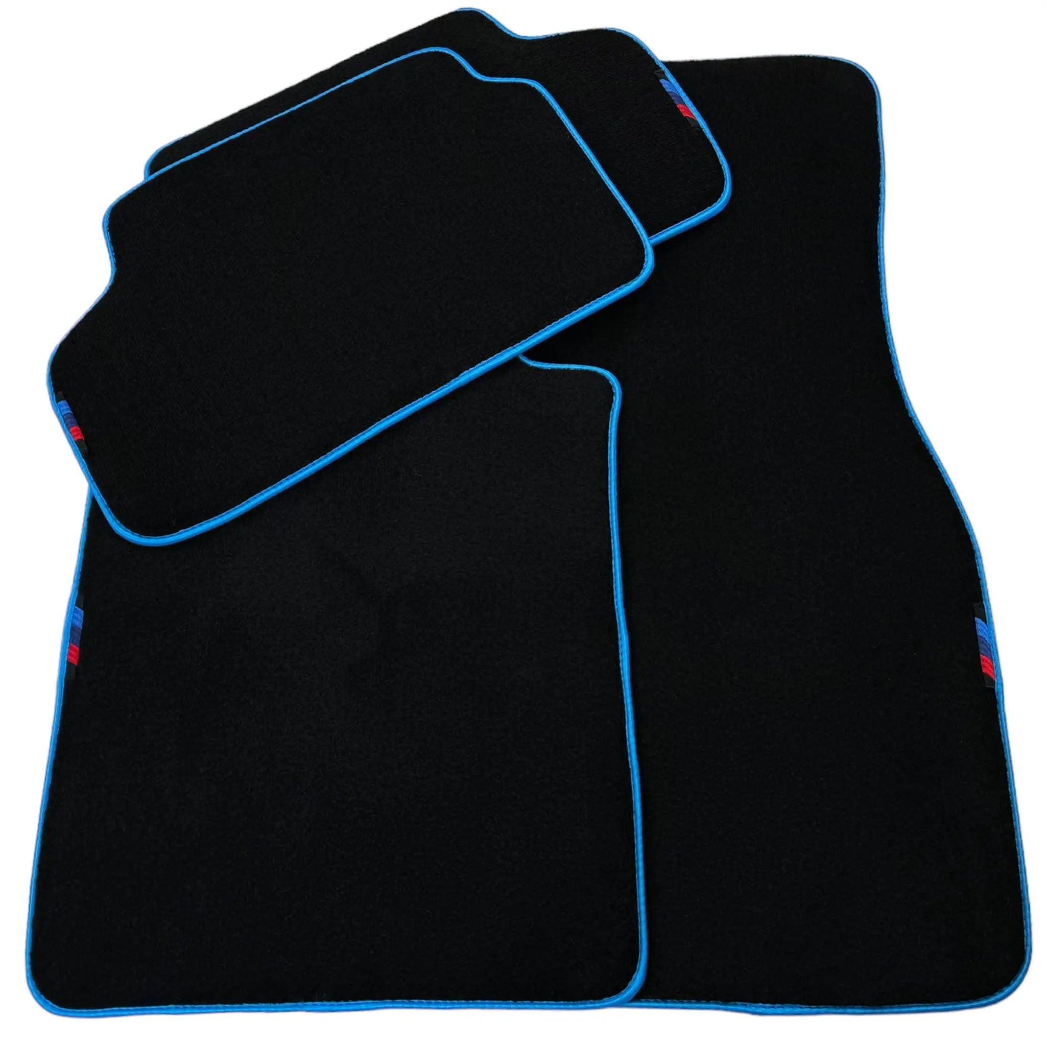 Black Floor Mats For BMW G61 (2023-2026) Touring | Sky Blue Trim Custom Fit Premium Velour Floor Mats