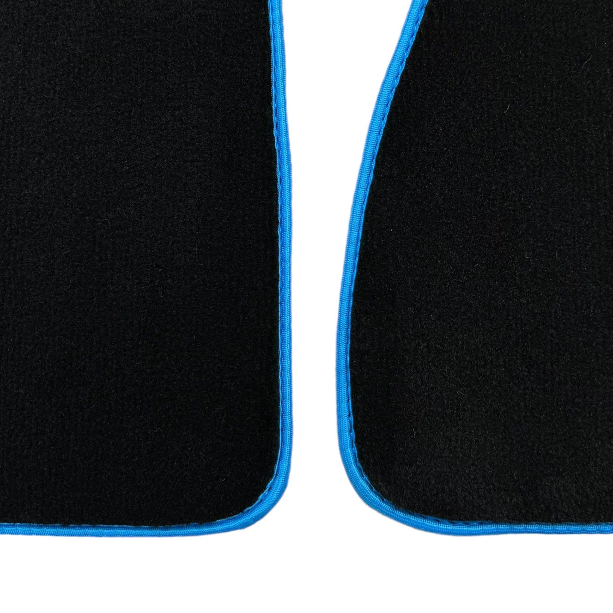 Black Floor Mats For BMW 2 Series U06 (2022-2026) | Sky Blue Trim Custom Fit Premium Velour Floor Mats