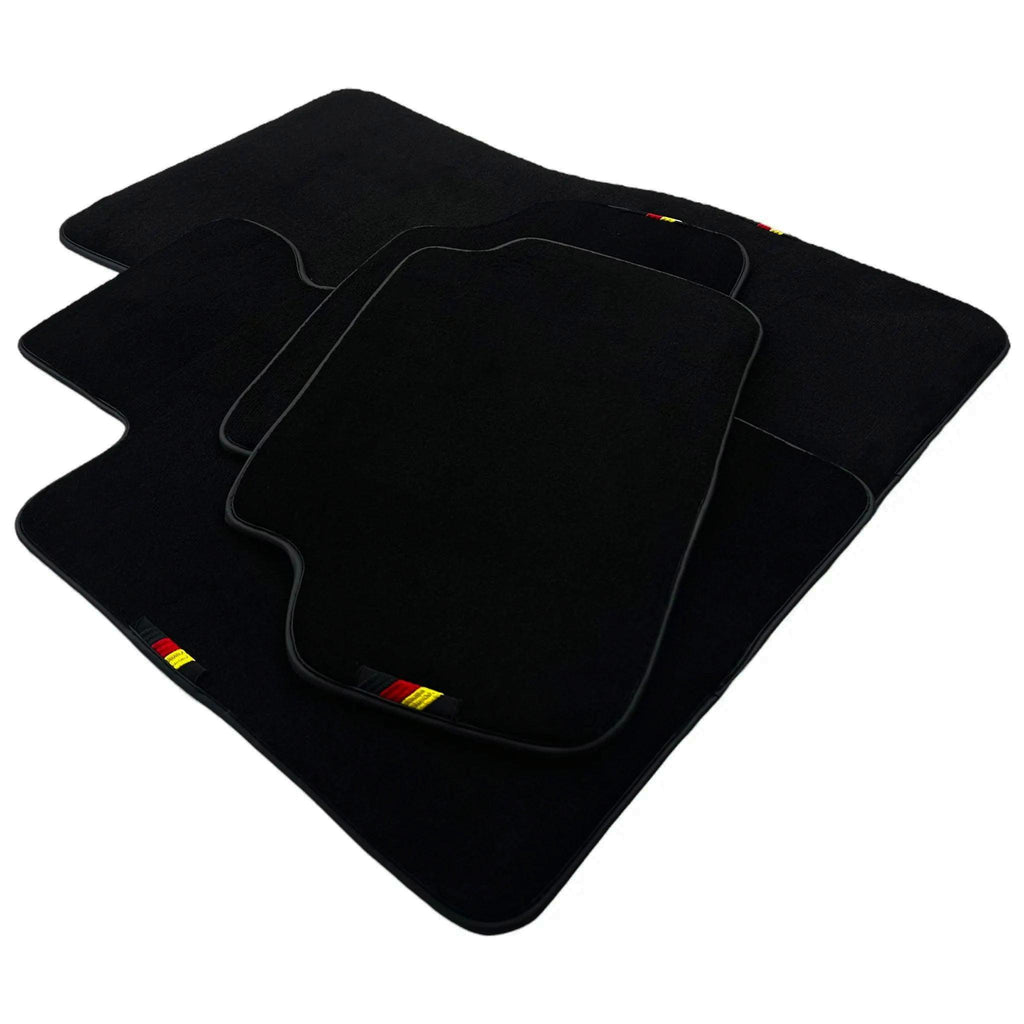 Black Floor Mats For BMW M5 G90 (2023-2026) Sedan with German Flag | Various Trim Colors Custom Fit Premium Velour Floor Mats