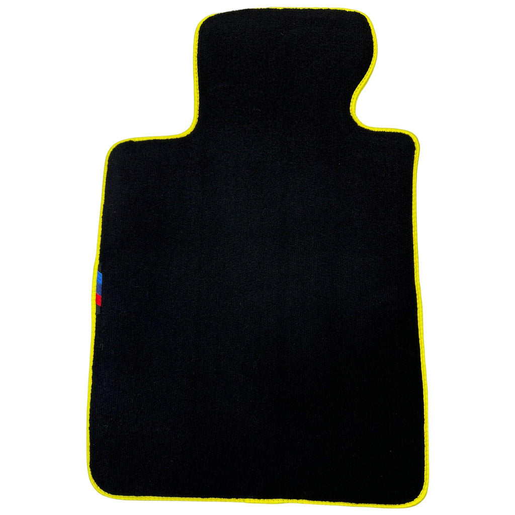 Black Floor Mats For BMW U06 (2022-2026) | Yellow Trim Custom Fit Premium Velour Floor Mats
