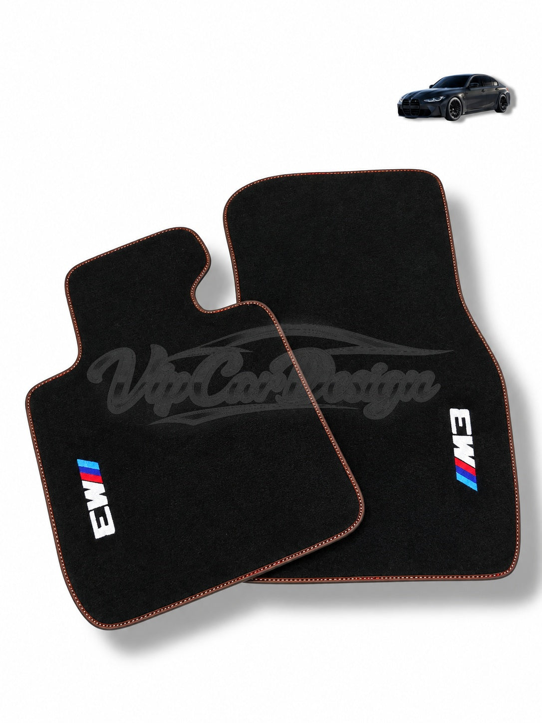 BMW M3 E36 (1992-1999) Custom Fit Velour Floor Mats - M3 Logo - Red Stitching - Front Floor Mats | VipCarDesign