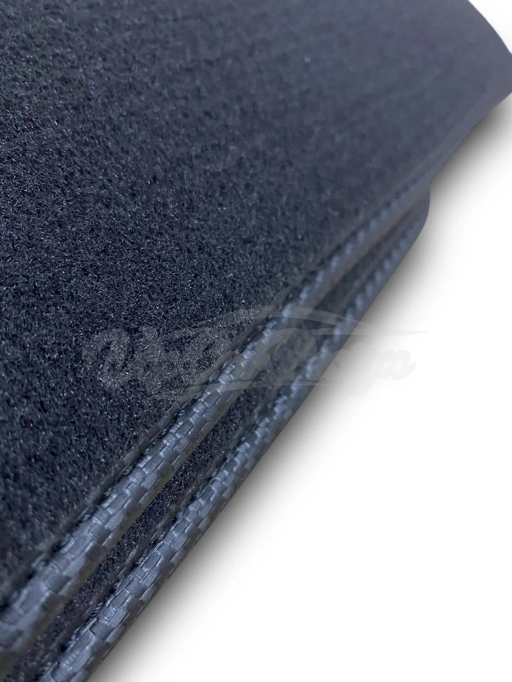 BMW M3 E46 (2000-2006) Custom Fit Velour Floor Mats - M Performance Logo - Red Stitching - Carpet and Stitching Close-Up | VipCarDesign