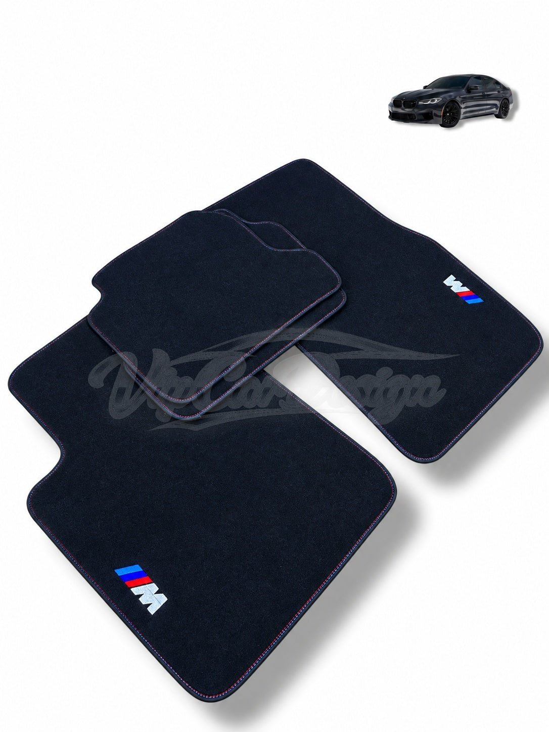 BMW X2 Custom Fit Velour Floor Mats - M Logo - Tricolour Stitching - Set Top View | VipCarDesign