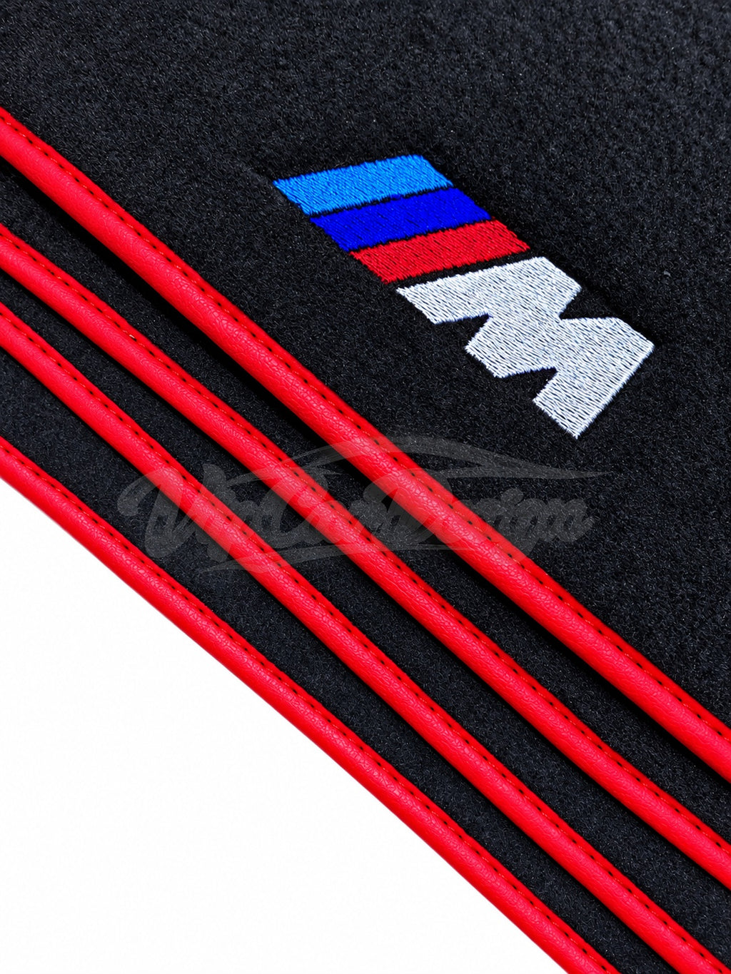 BMW X7 Custom Fit Velour Floor Mats - M Logo - Red Edging - Embroidered Logo Detail | VipCarDesign