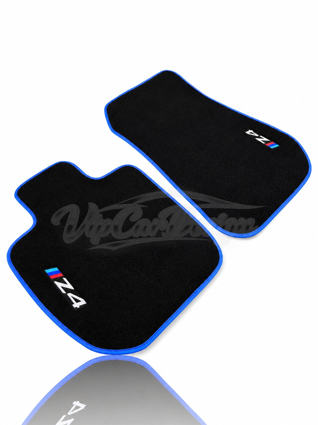 BMW Z4 G29 Convertible (2018-2024) Custom Fit Velour Floor Mats - Z4 Logo - Blue Edging - Front Floor Mats | VipCarDesign