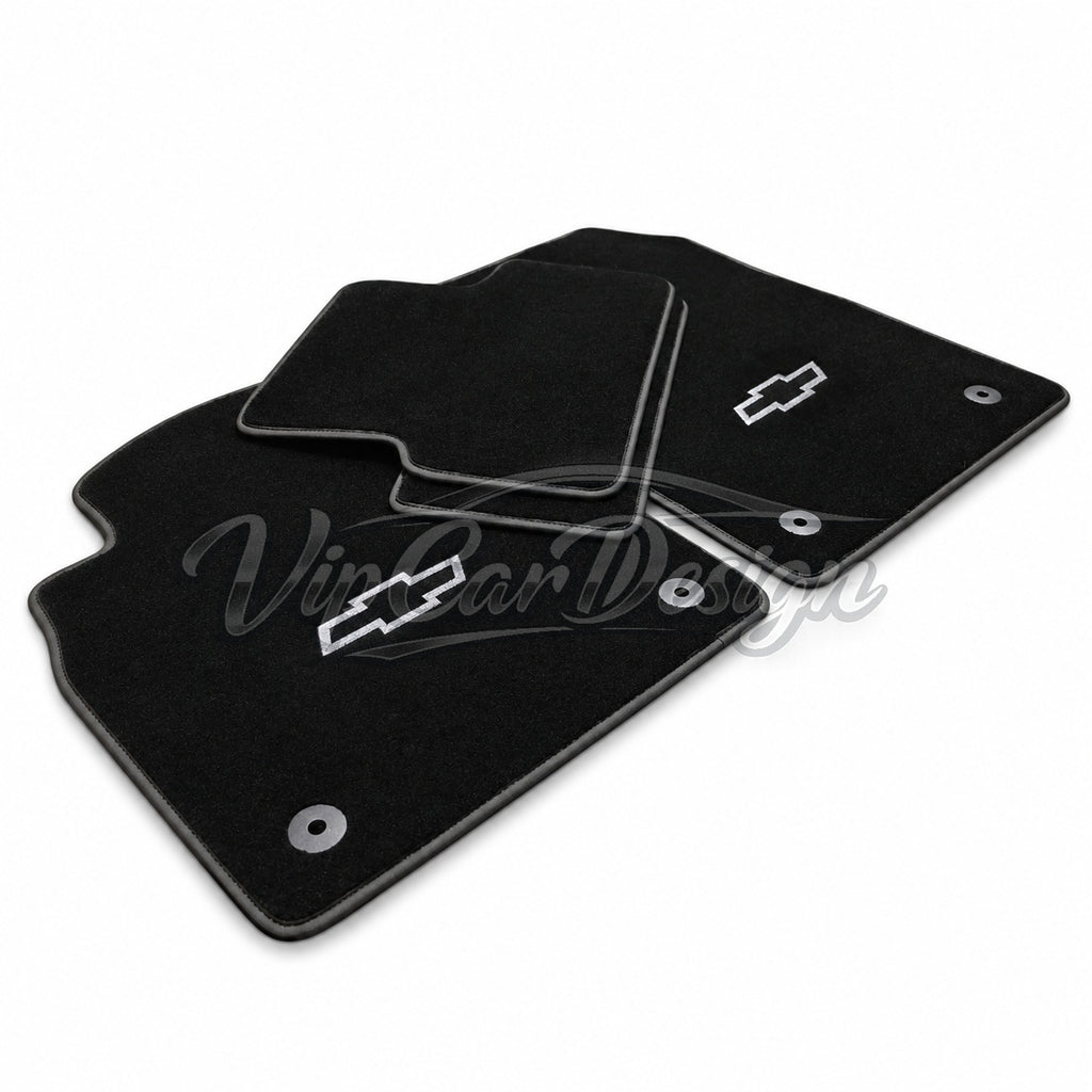 Chevrolet Camaro (2009-2015) Custom Fit Velour Floor Mats - Chevrolet Bowtie Logo - Complete Set Overview | VipCarDesign