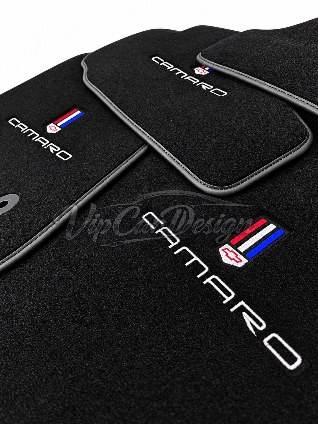 Chevrolet Camaro 2016 and After Custom Fit Floor Mats Camaro Logo - Logo Embroidery Detail | VipCarDesign
