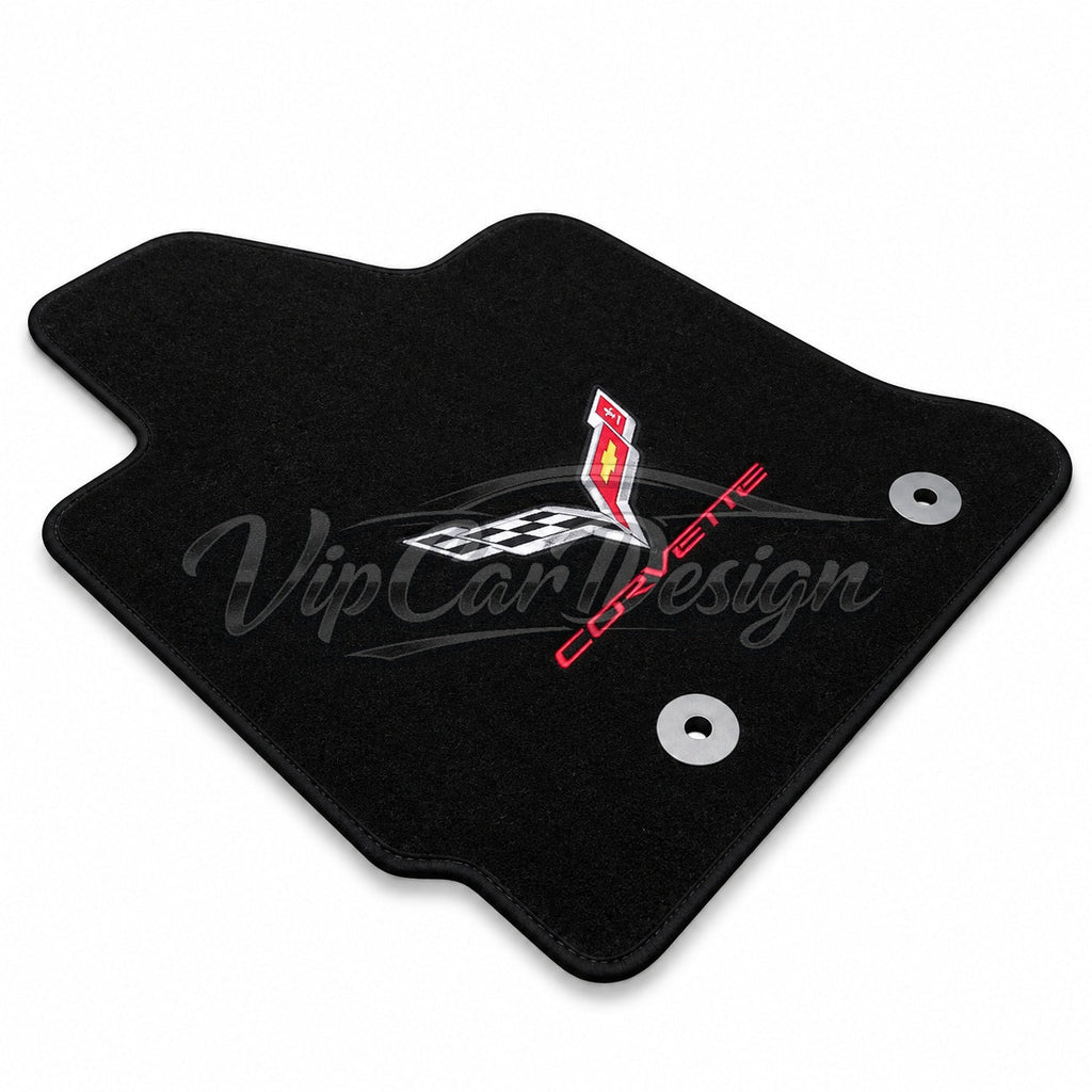 Chevrolet Corvette C8 Custom Fit Floor Mats Corvette Logo - Logo Embroidery Detail | VipCarDesign