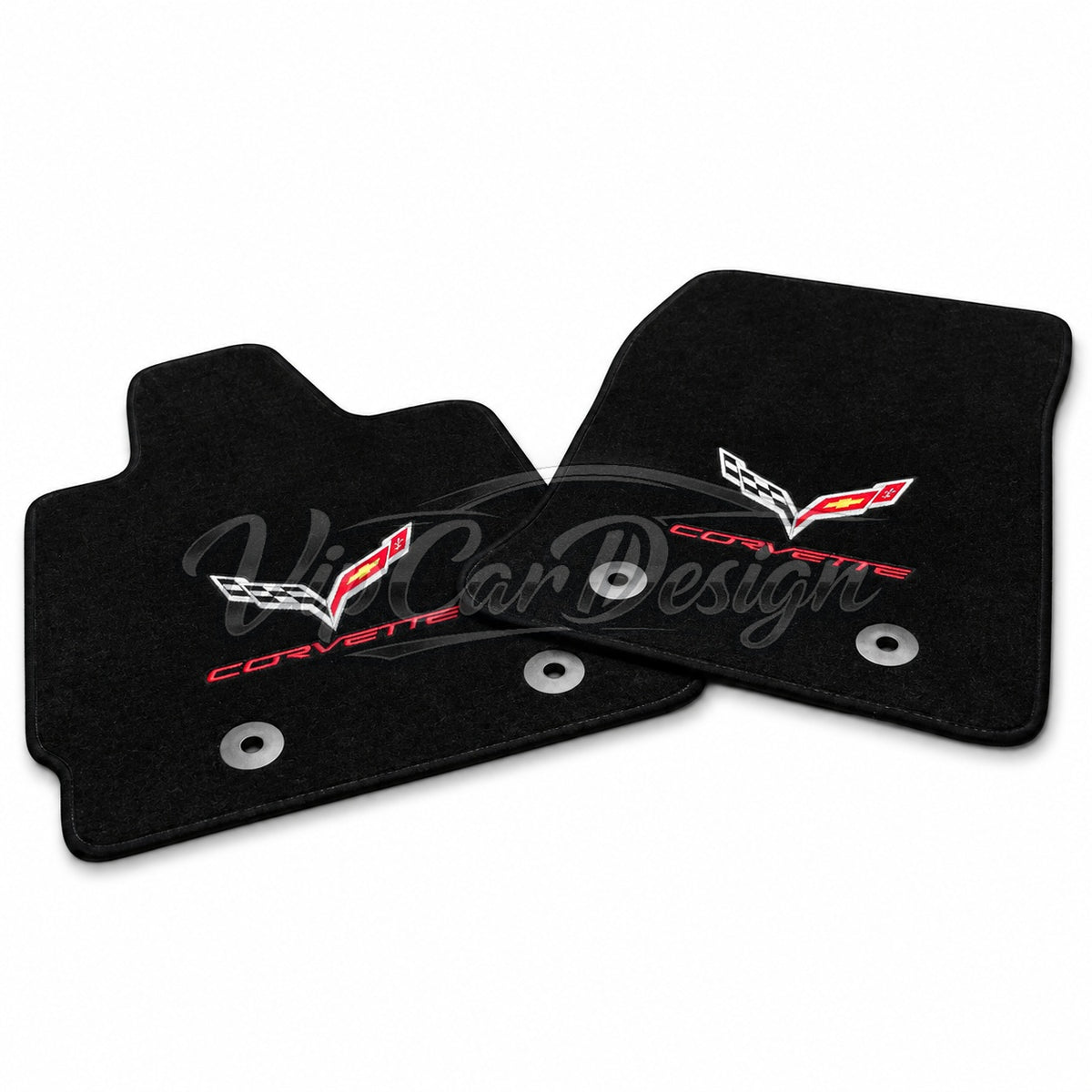 Chevrolet Corvette C3 (1968-1982) Custom Fit Floor Mats Corvette Logo - Full Set Angled View | VipCarDesign