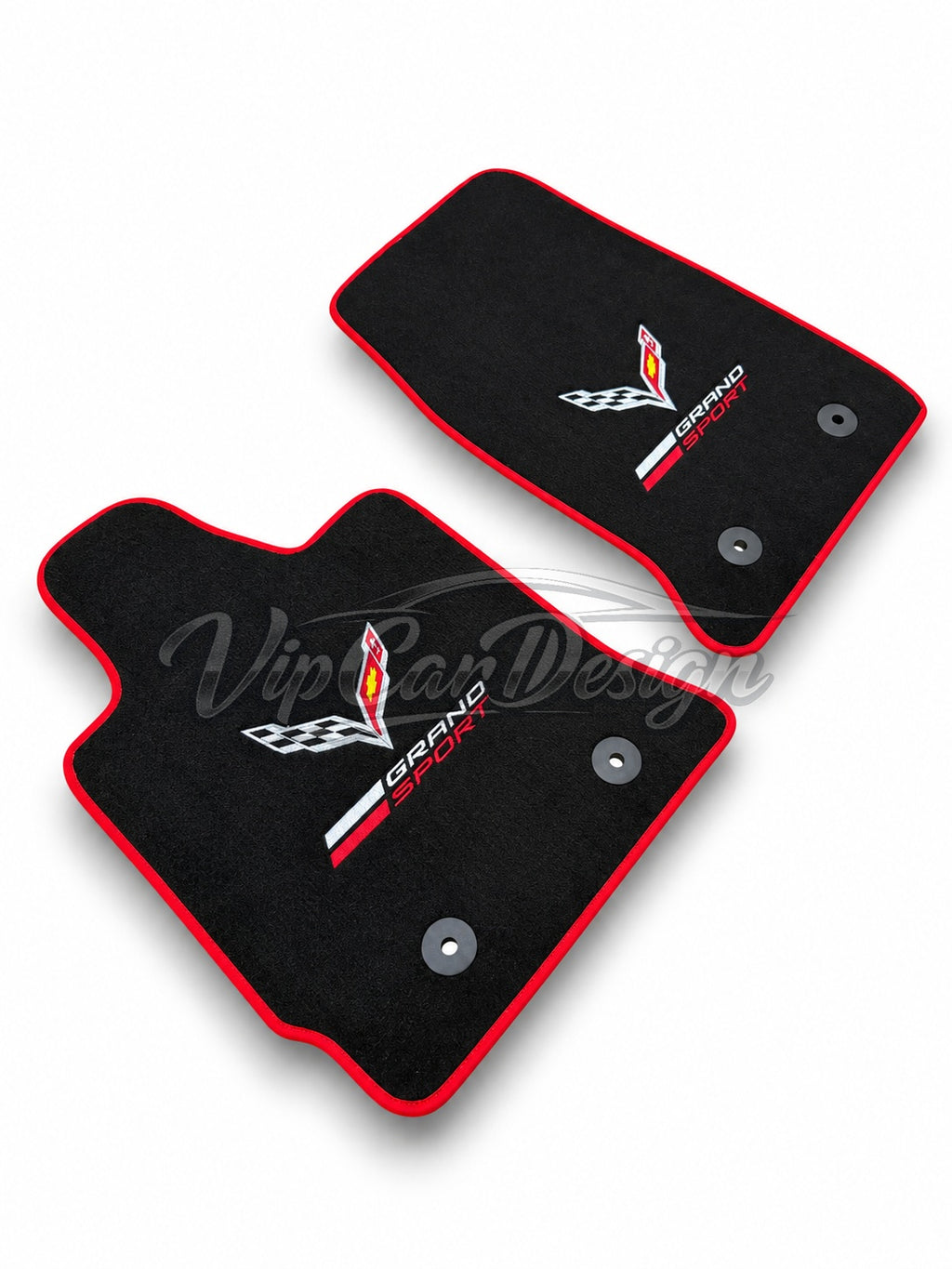 Chevrolet Corvette C3 (1968-1982) Custom Fit Floor Mats Grand Sport Logo - Full Set Angled View | VipCarDesign