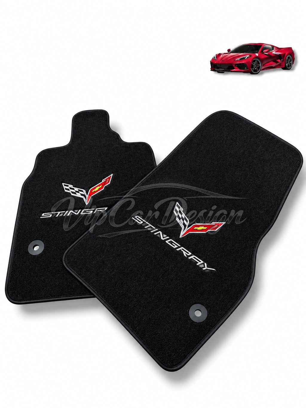 Chevrolet Corvette C3 (1968-1982) Custom Fit Floor Mats Stingray Logo - Complete Set Overview | VipCarDesign