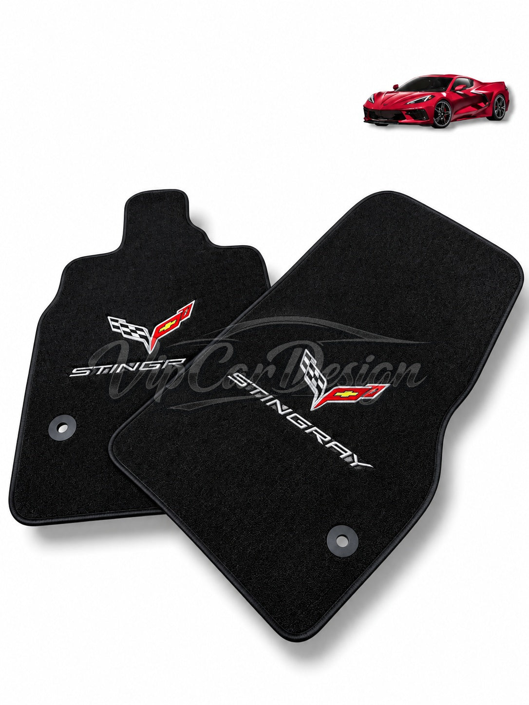Chevrolet Corvette C6 (2005-2013) Custom Fit Floor Mats Stingray Logo - Complete Set Overview | VipCarDesign