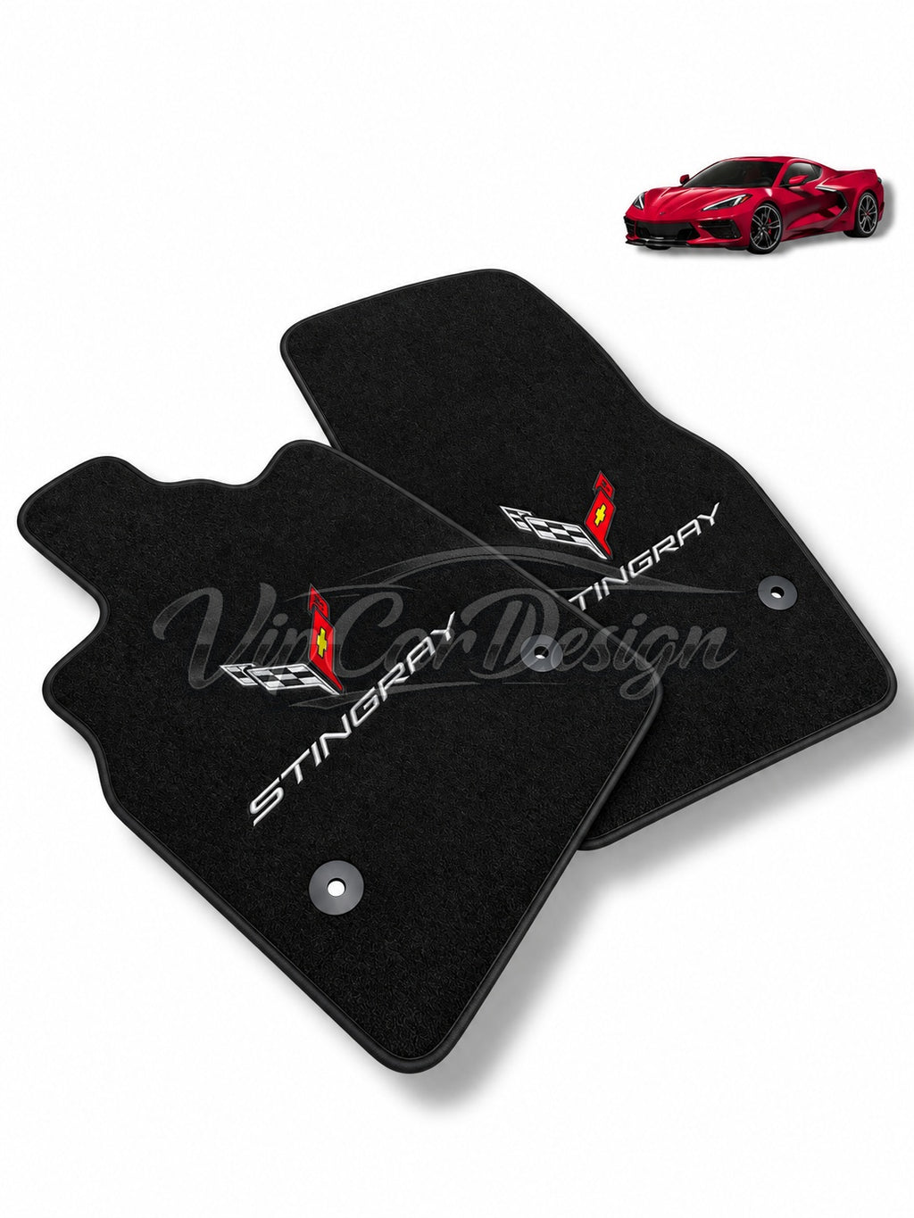 Chevrolet Corvette C3 (1968-1982) Custom Fit Floor Mats Stingray Logo - Front Floor Mats | VipCarDesign