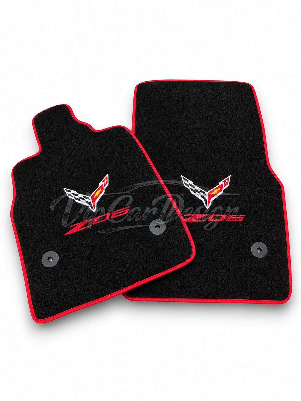 Chevrolet Corvette C3 (1968-1982) Custom Fit Floor Mats Z06 Logo - Full Set Angled View | VipCarDesign