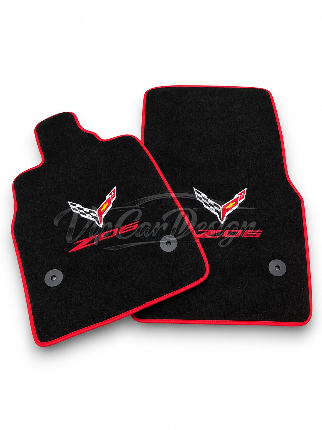 Chevrolet Corvette C5 (1997-2004) Custom Fit Floor Mats Z06 Logo - Full Set Angled View | VipCarDesign