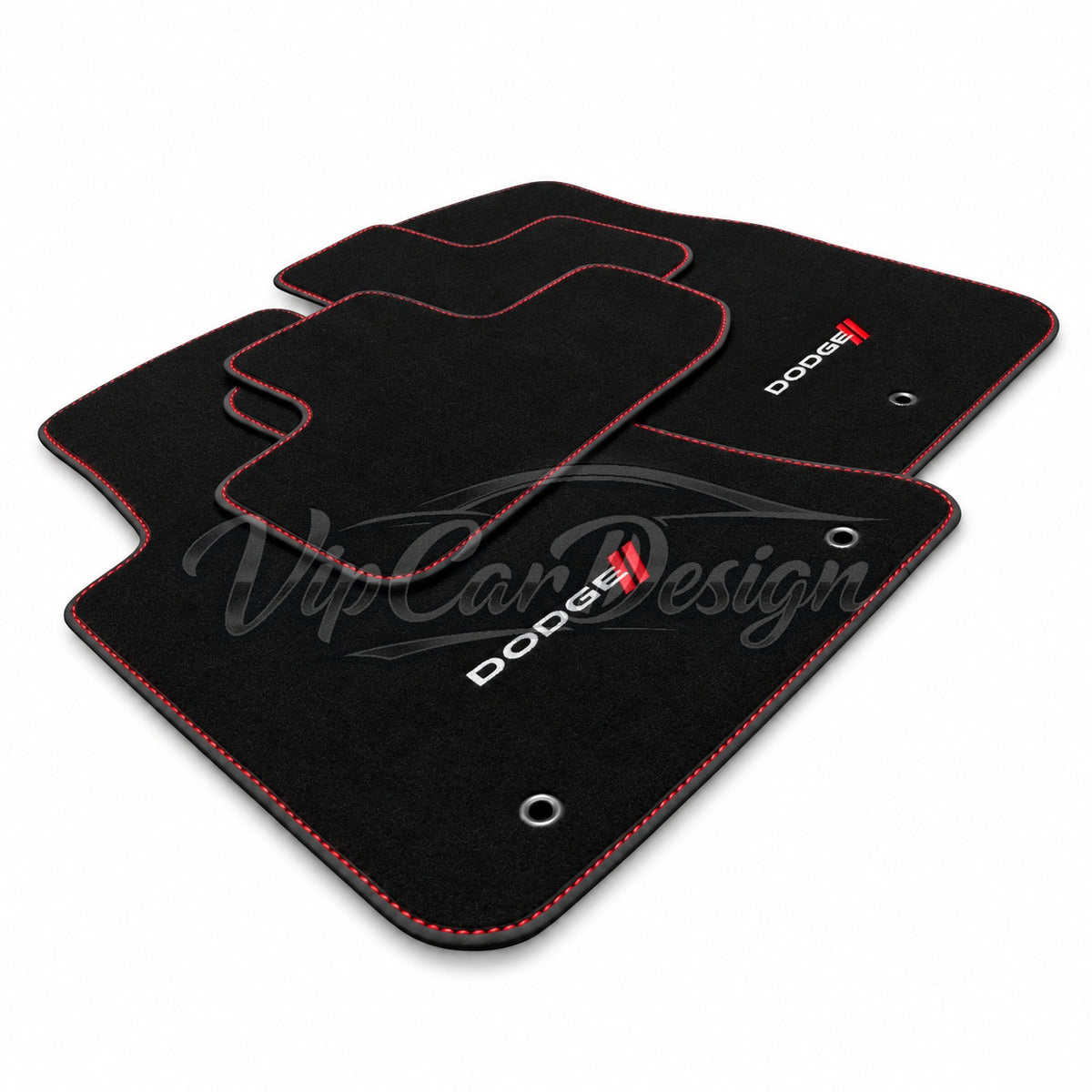 Dodge Avenger (2008-2014) Custom Fit Velour Floor Mats - Dodge Logo - Full Set Angled View | VipCarDesign
