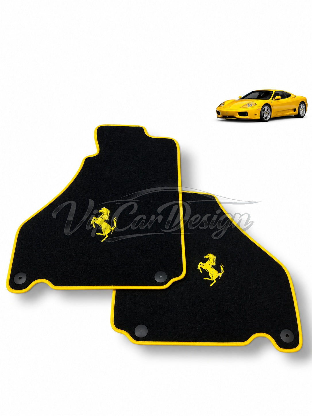 Ferrari Purosangue (2023-2024) Custom Fit Floor Mats Yellow Edging - Complete Set Overview | VipCarDesign