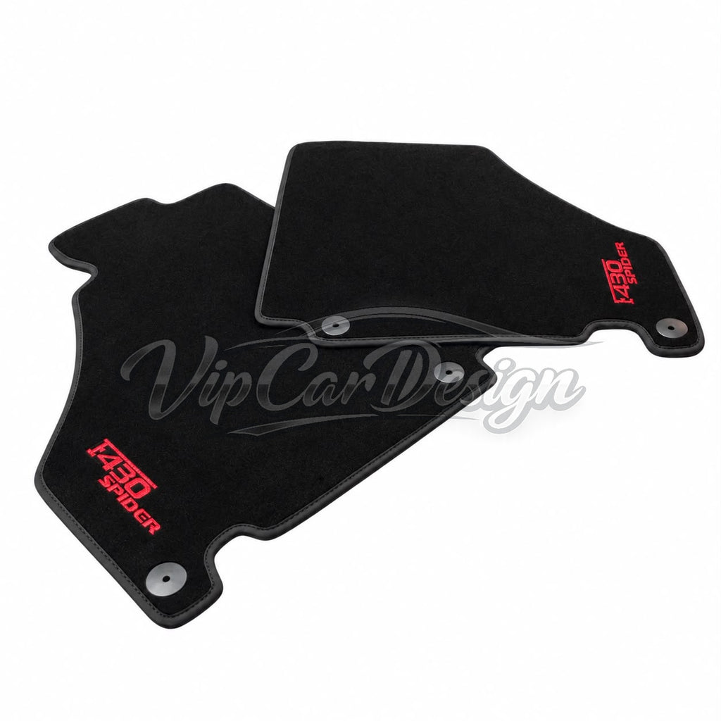 Ferrari F430 (2004-2009) Custom Fit Floor Mats F430 Spider Logo - Full Set Angled View | VipCarDesign