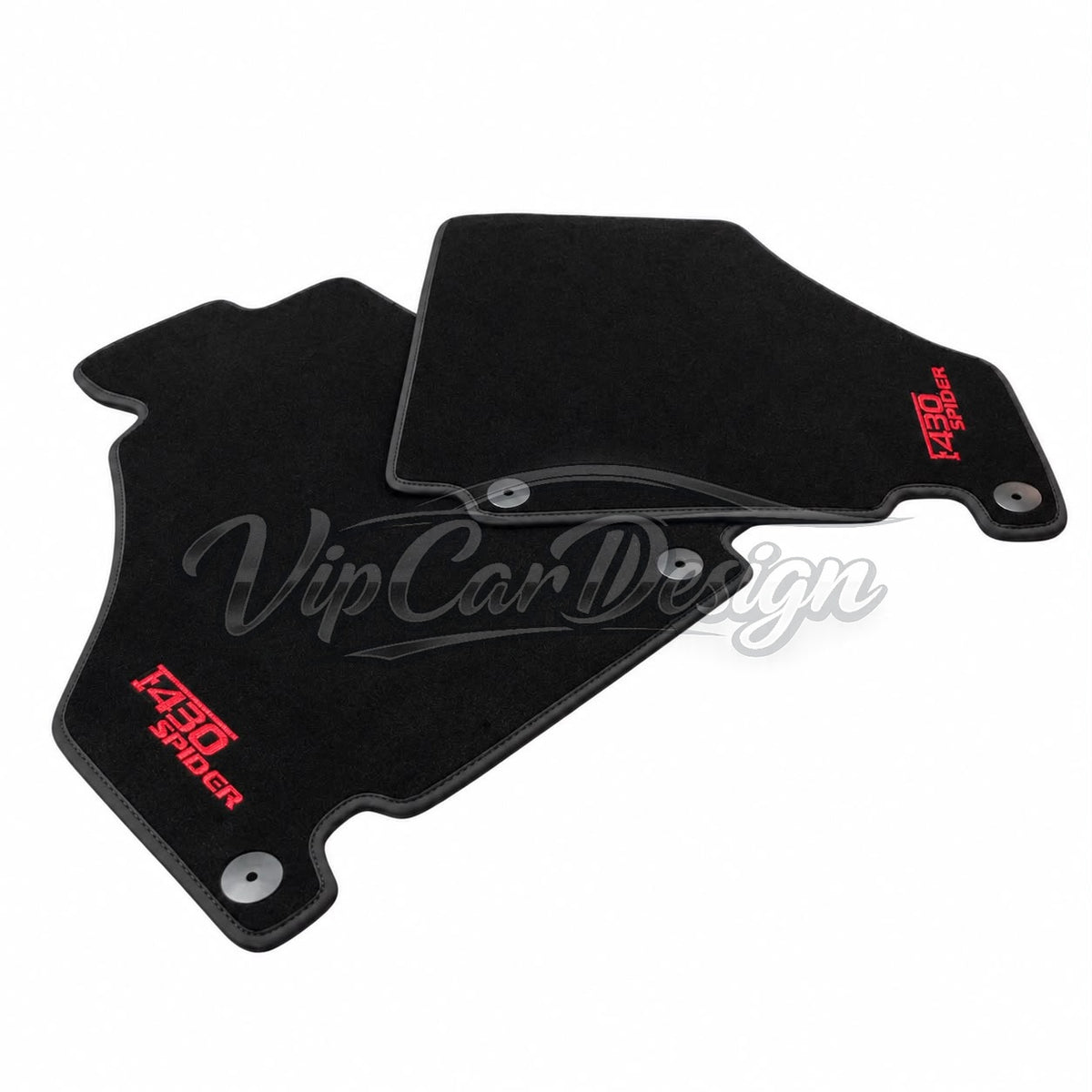Ferrari F430 (2004-2009) Custom Fit Floor Mats F430 Spider Logo - Full Set Angled View | VipCarDesign