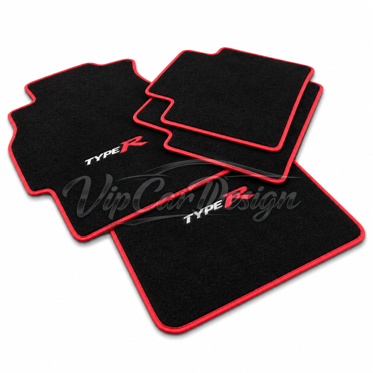 Honda Accord (2002-2007) Custom Fit Velour Floor Mats - Type R Logo - Complete Set Overview | VipCarDesign