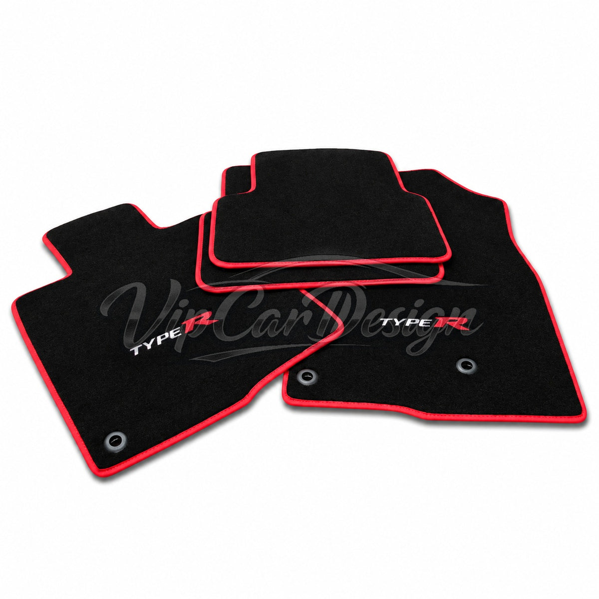 Honda City (2002-2008) Custom Fit Velour Floor Mats - Type R Logo - Full Set Angled View | VipCarDesign