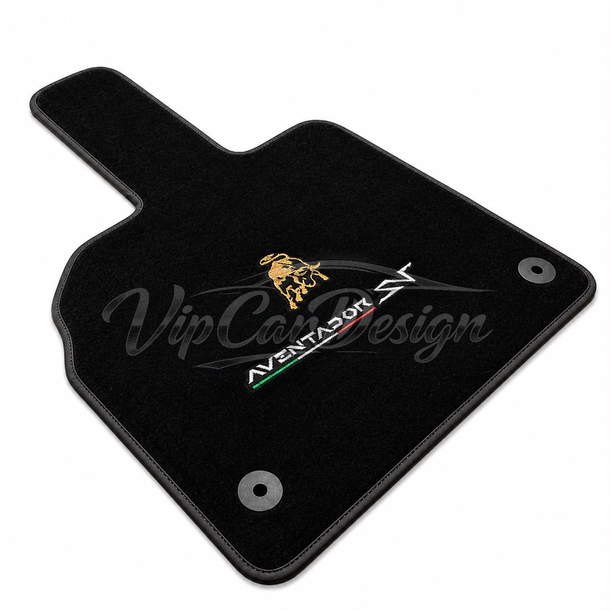 Lamborghini Aventador Custom Fit Floor Mats Aventador SV Logo - Logo Embroidery Detail | VipCarDesign