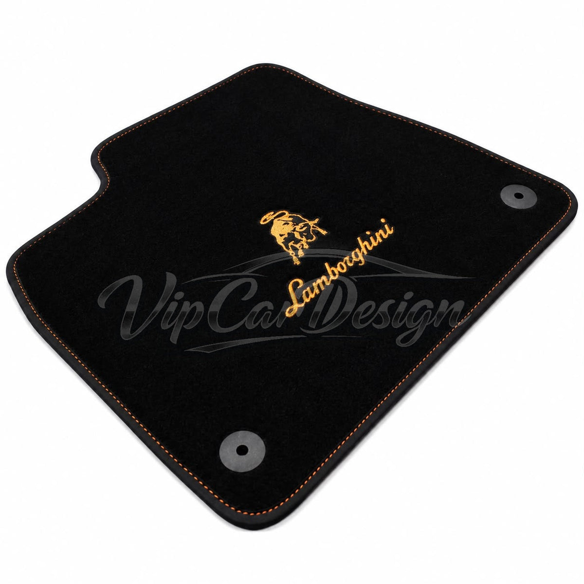 Lamborghini Huracan EVO Custom Fit Floor Mats Lamborghini Script Logo - Logo Embroidery Detail | VipCarDesign