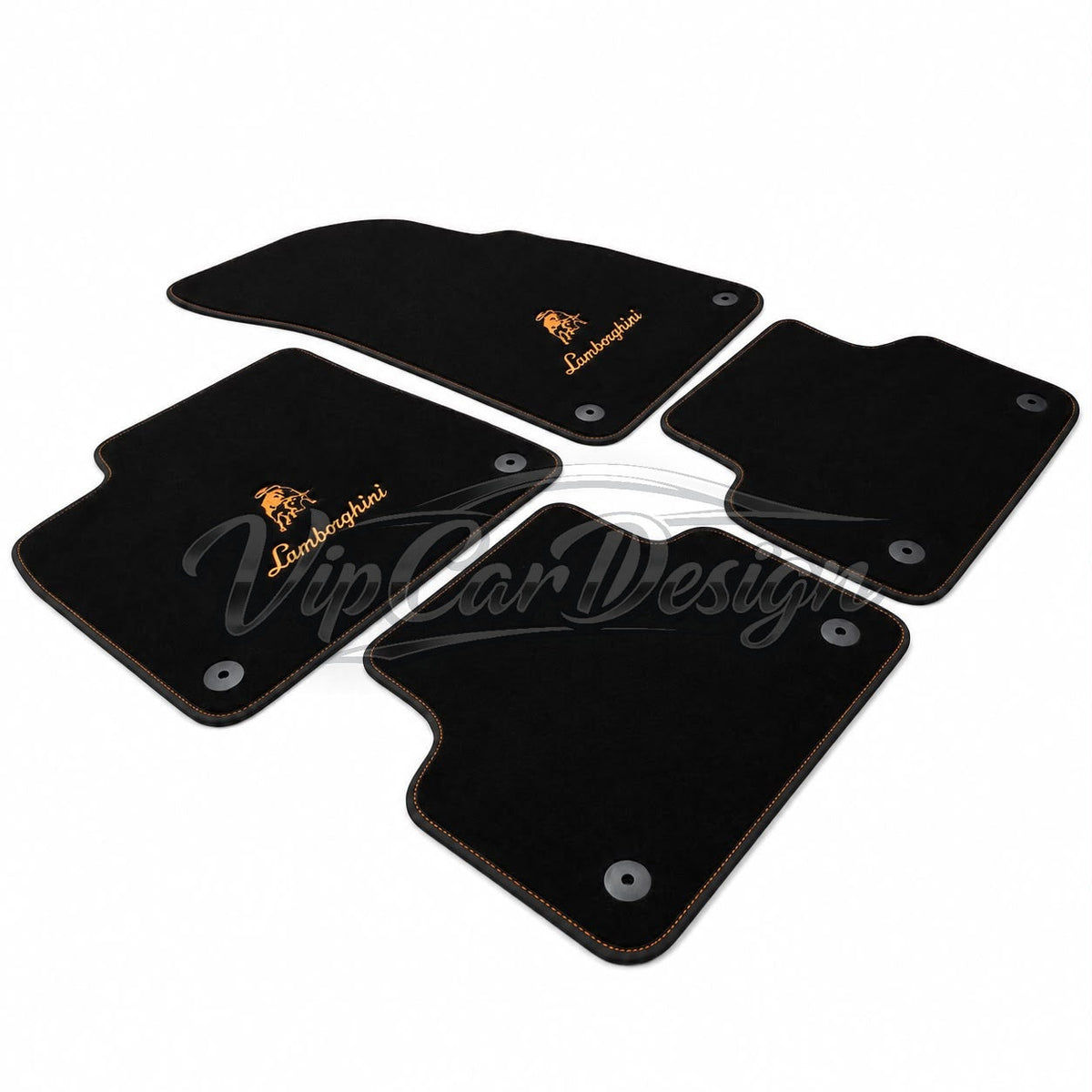 Lamborghini Gallardo Custom Fit Floor Mats Lamborghini Script Logo - Full Set Angled View | VipCarDesign