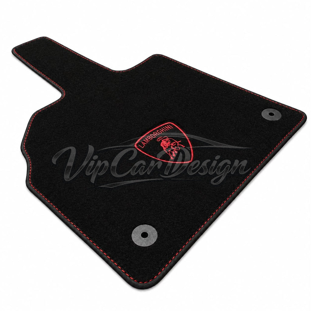 Lamborghini Aventador Custom Fit Floor Mats Lamborghini Shield Logo - Logo Embroidery Detail | VipCarDesign