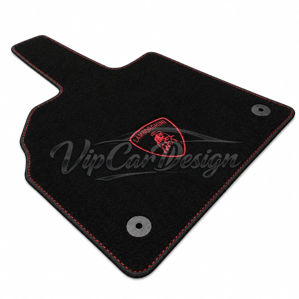 Lamborghini Huracan Perfomante Custom Fit Floor Mats Lamborghini Shield Logo - Logo Embroidery Detail | VipCarDesign