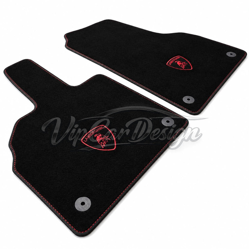 Lamborghini Huracan STO Custom Fit Floor Mats Lamborghini Shield Logo - Front Floor Mat Detail | VipCarDesign