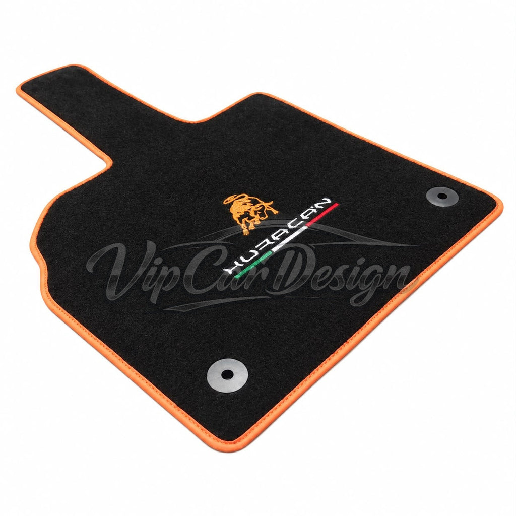 Lamborghini Huracan Sterrato Custom Fit Floor Mats Huracan Logo - Logo Embroidery Detail | VipCarDesign