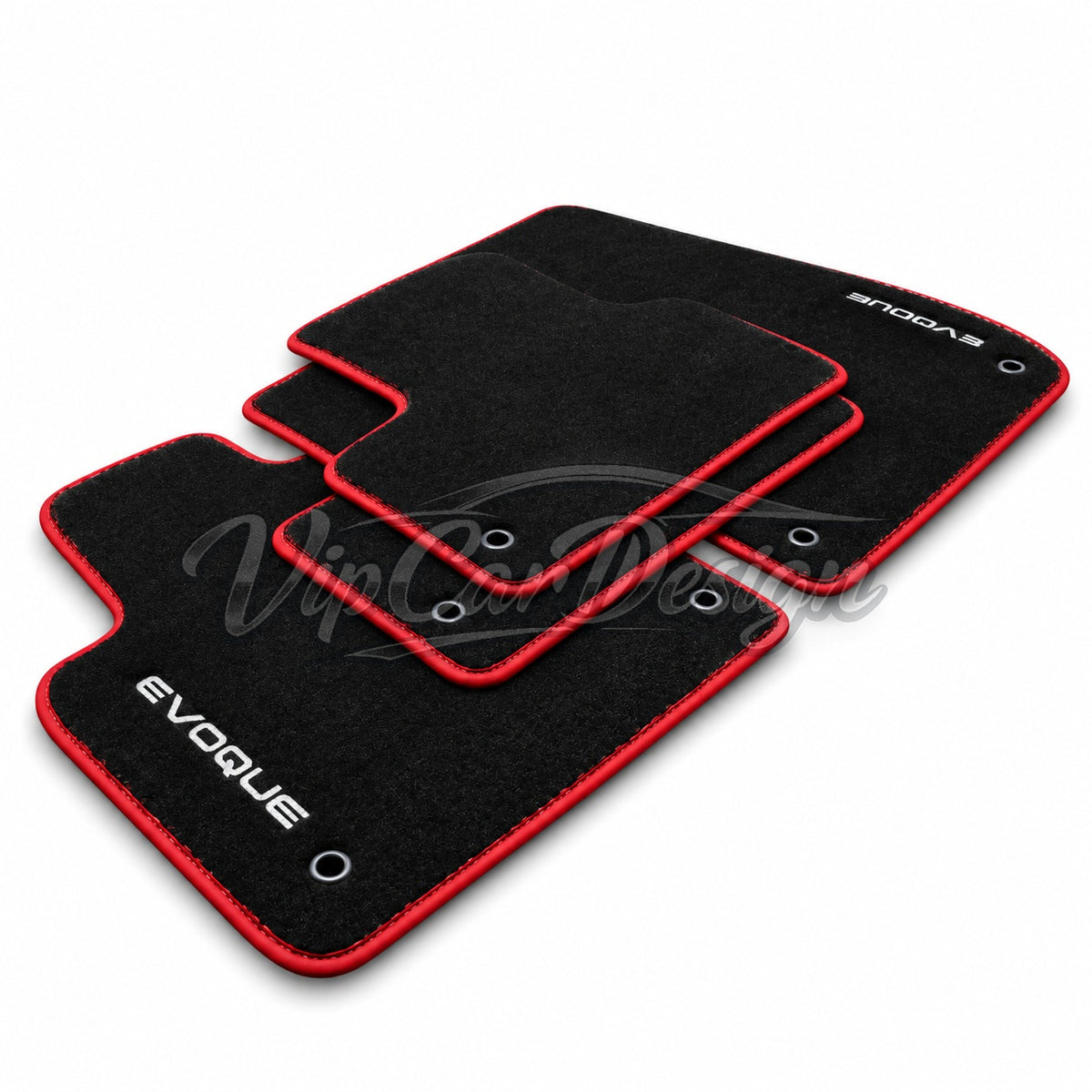 Land Rover Range Rover Evoque (2011-2018) Custom Fit Velour Floor Mats - Evoque Logo - Complete Set Overview | VipCarDesign