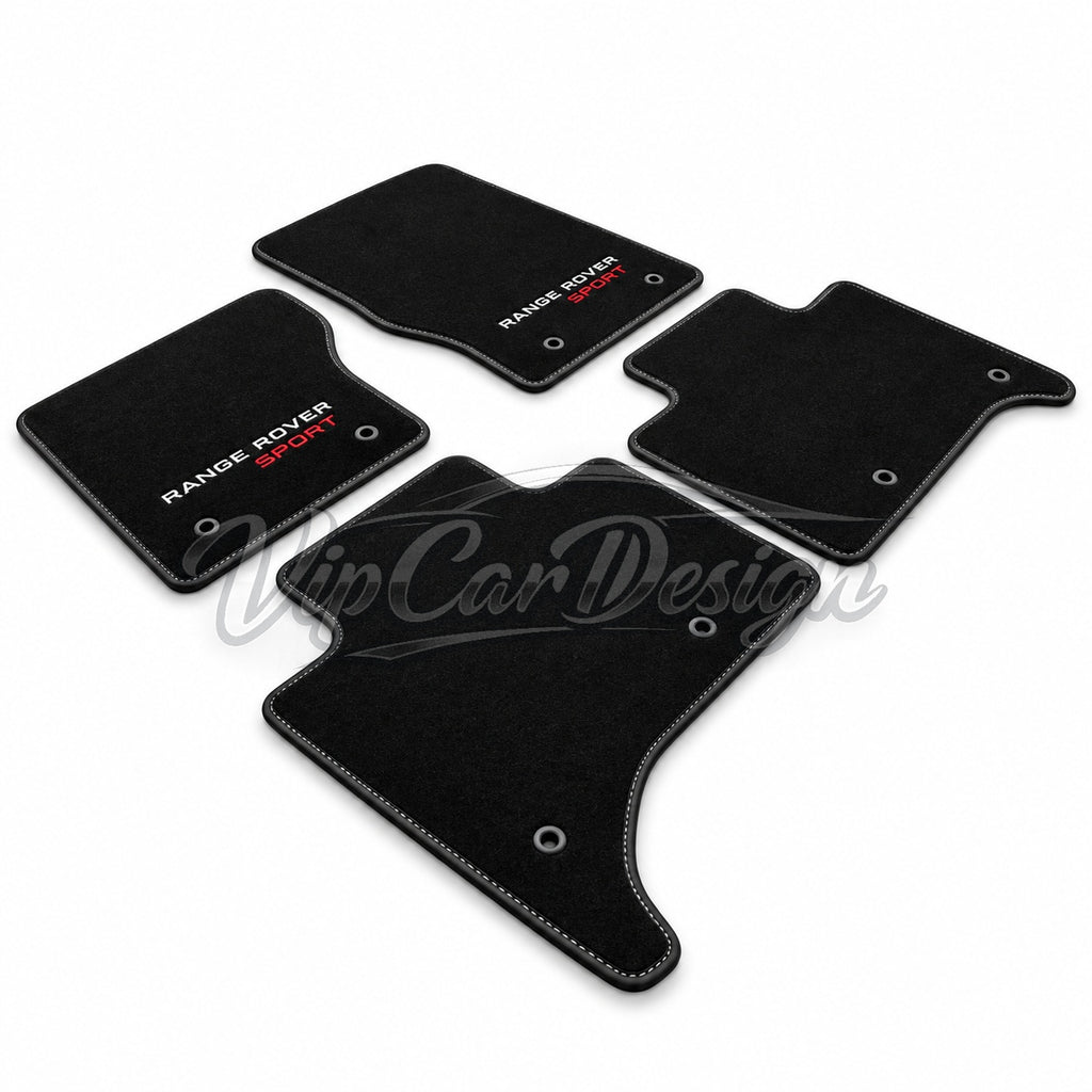 Land Rover Range Rover Evoque (2011-2018) Custom Fit Velour Floor Mats - Range Rover Sport Logo - Complete Set Overview | VipCarDesign