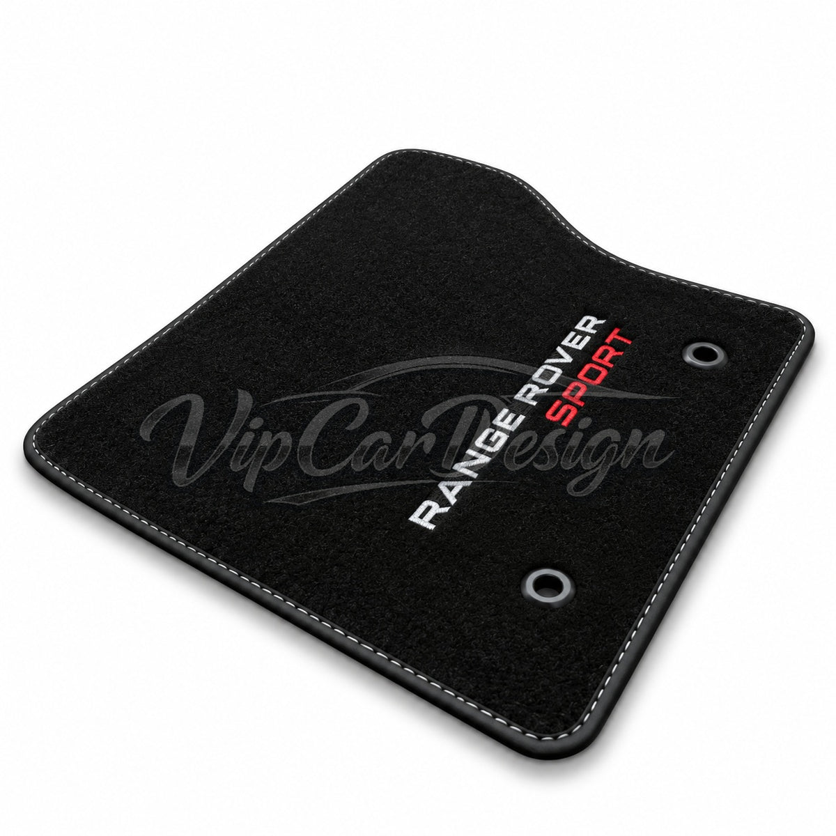 Land Rover Range Rover P38 (1995-2002) Custom Fit Velour Floor Mats - Range Rover Sport Logo - Driver Mat Close-Up | VipCarDesign