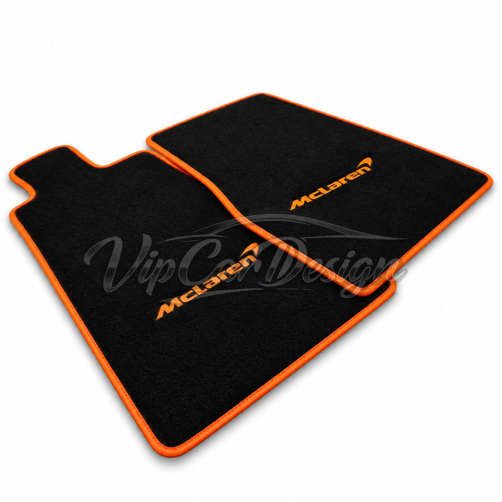 McLaren 750S (2023-2025) Custom Fit Floor Mats McLaren Logo - Full Set Angled View | VipCarDesign