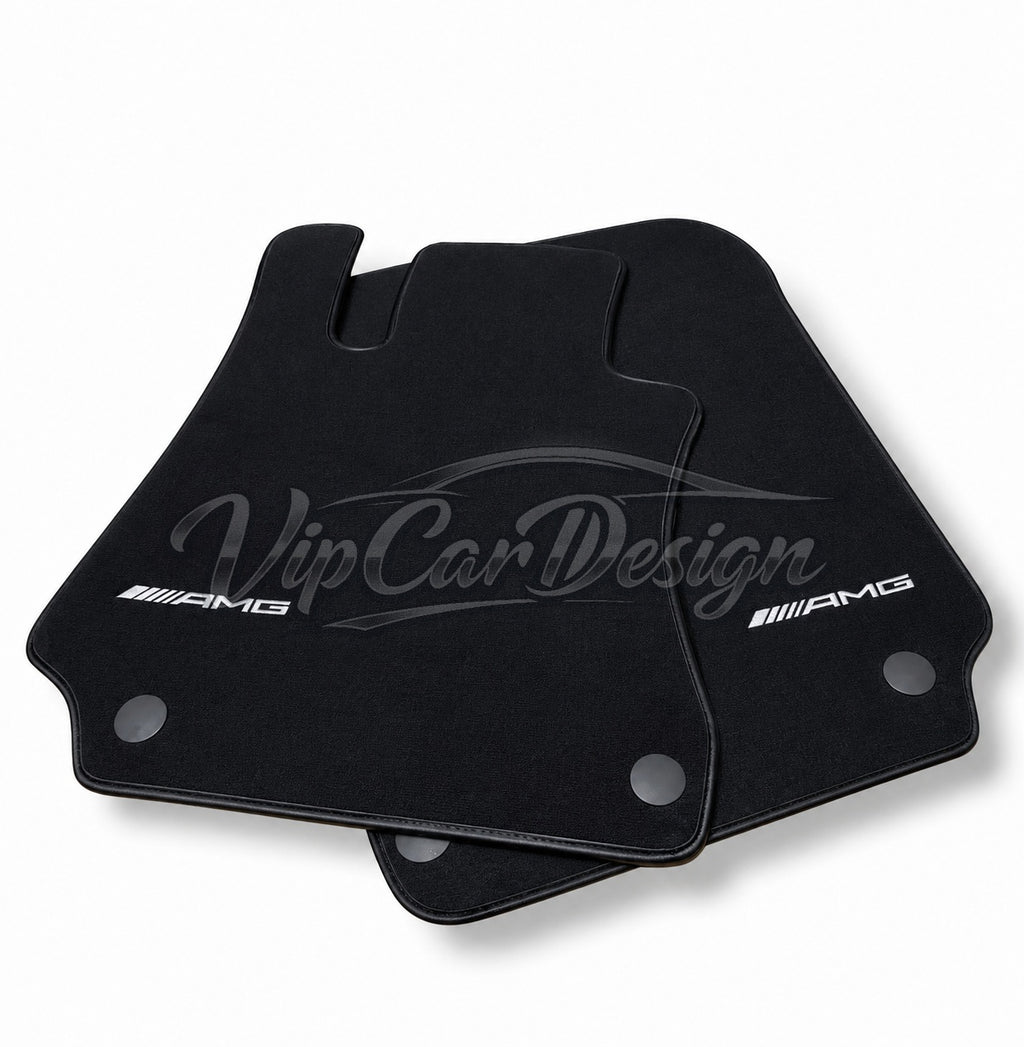 Mercedes-Benz A-Class W168 (1997-2004) Custom Fit Floor Mats AMG Logo - Full Set Angled View | VipCarDesign