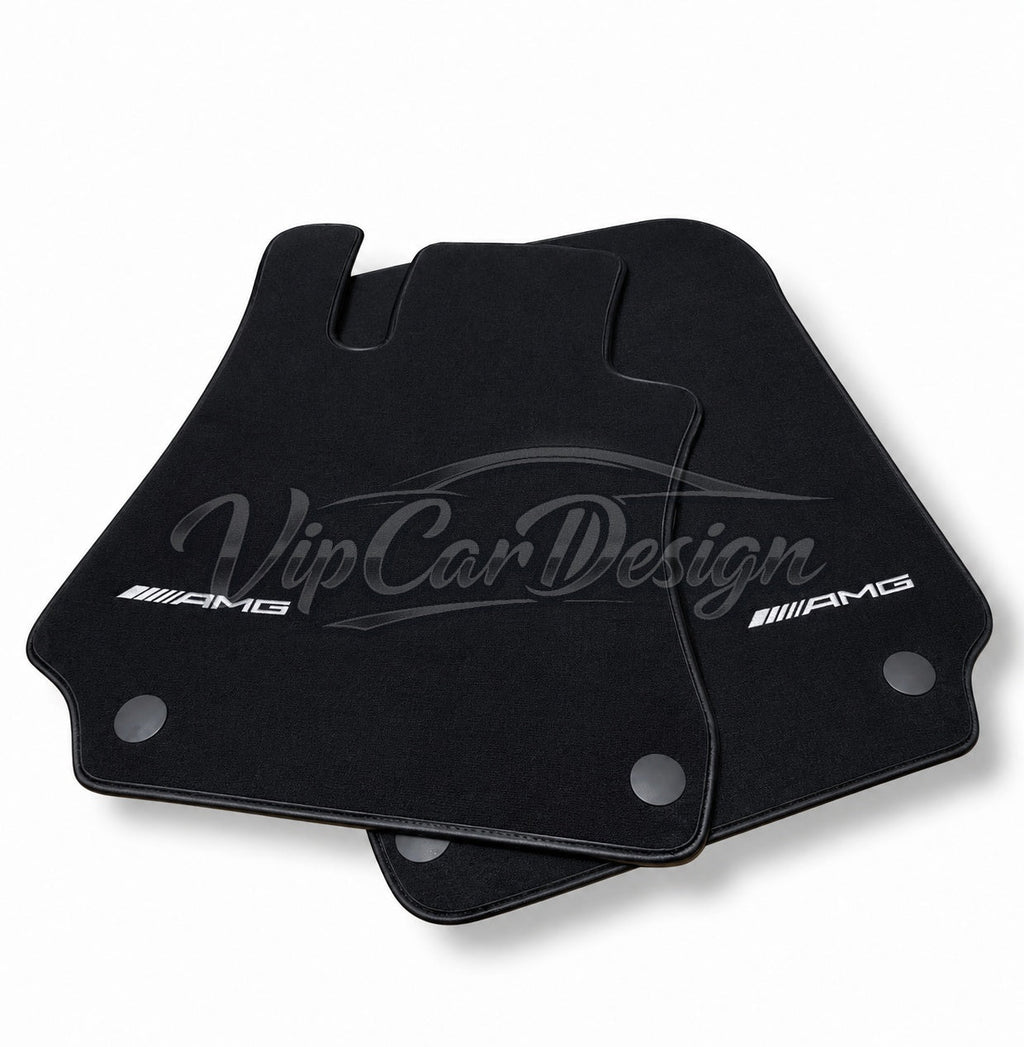 Mercedes-Benz GLE-Class V167 Allrounder - 5 Seats (2019-2023) Custom Fit Floor Mats AMG Logo - Full Set Angled View | VipCarDesign