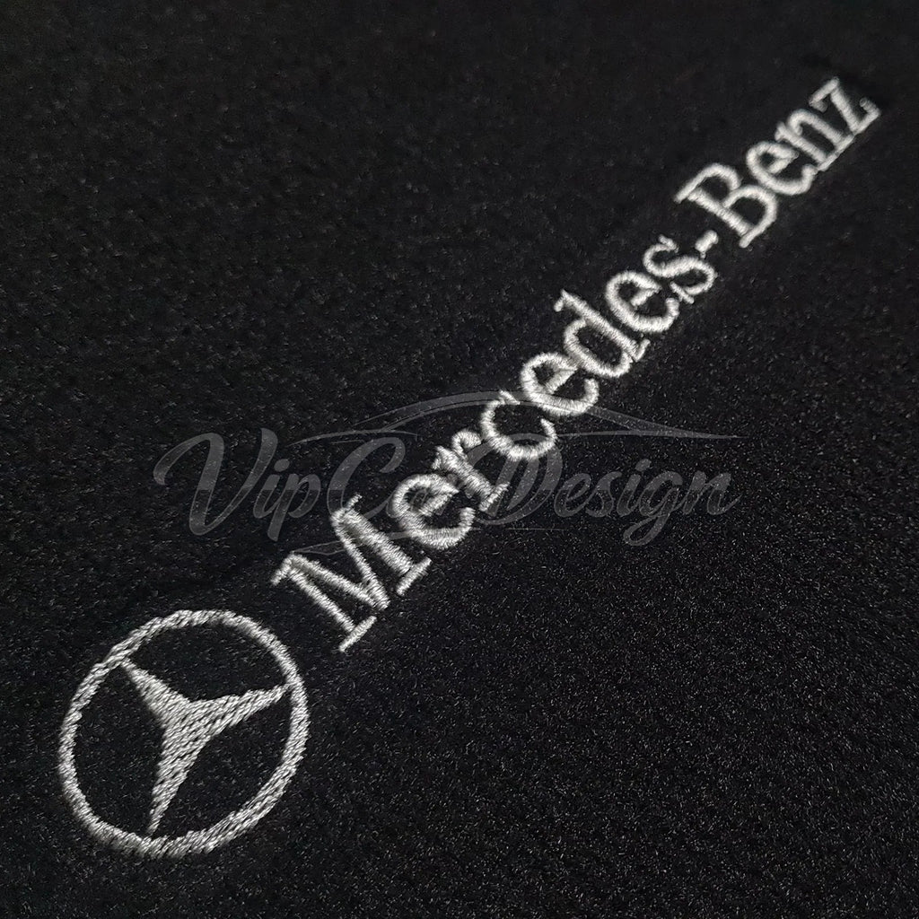 Mercedes-Benz E-Class C207 Coupe Facelift (2013-2017) Custom Fit Floor Mats Mercedes-Benz Logo - Logo Embroidery Detail | VipCarDesign