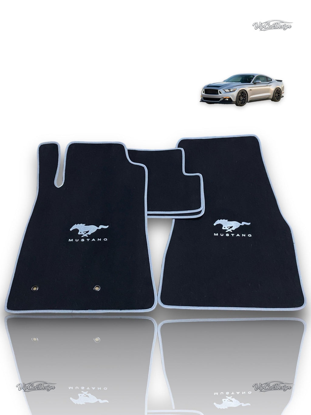 Ford Mustang (2005-2014) Custom Fit Floor Mats Mustang Logo - Complete Set Overview | VipCarDesign