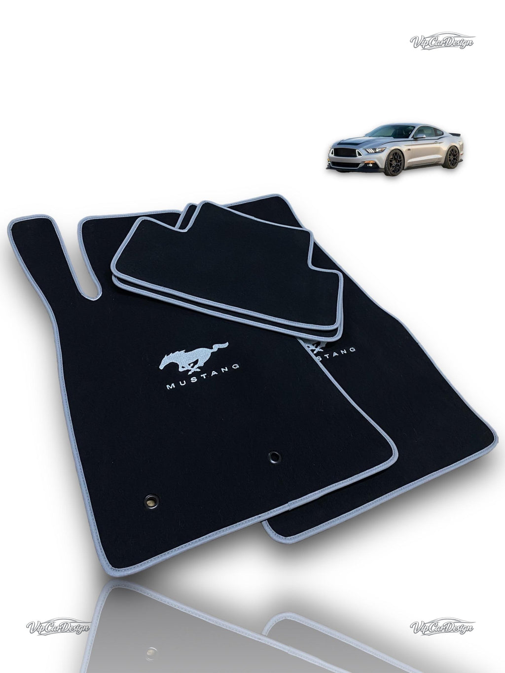 Ford Mustang (2005-2014) Custom Fit Floor Mats Mustang Logo - Close-Up Texture | VipCarDesign