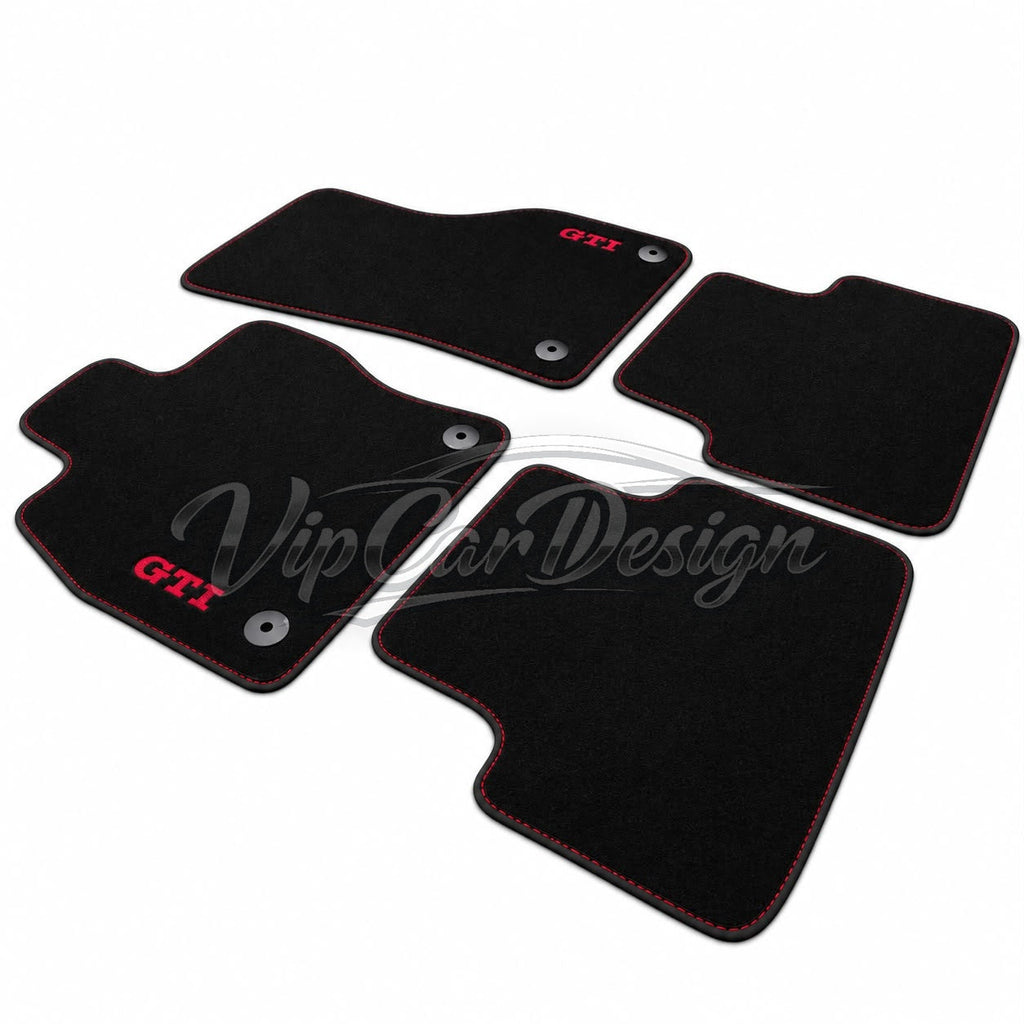 Volkswagen Polo 9N (2002-2009) Custom Fit Floor Mats GTI Logo - Full Set Angled View | VipCarDesign