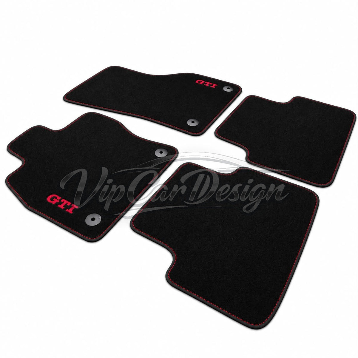 Volkswagen Polo 9N (2002-2009) Custom Fit Floor Mats GTI Logo - Full Set Angled View | VipCarDesign