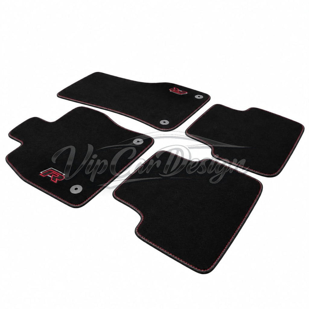 Volkswagen T-Roc 2017 and After Custom Fit Floor Mats R Logo - Full Set Angled View | VipCarDesign